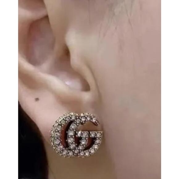 Gucci GG Gold Tone CZ Stud Earrings w/Box and Dust bag (GGXX030) - Picture 6 of 7